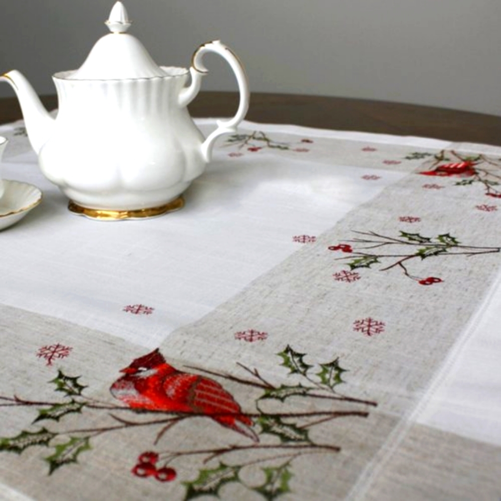Red Cardinals Tablecloth (36x36 in. Square), NEW
